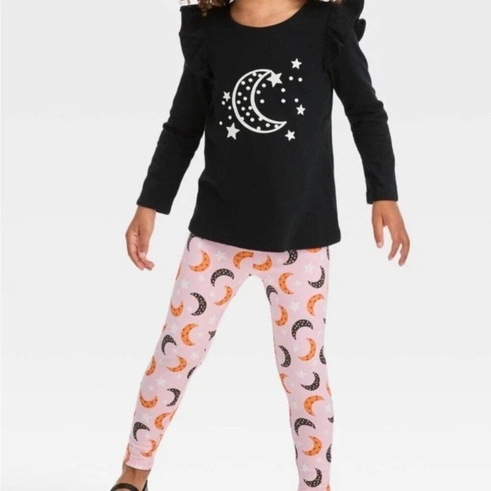 Infant & Toddler Girls Moon & Stars Halloween Outfit Shirt & Leggings Set T2